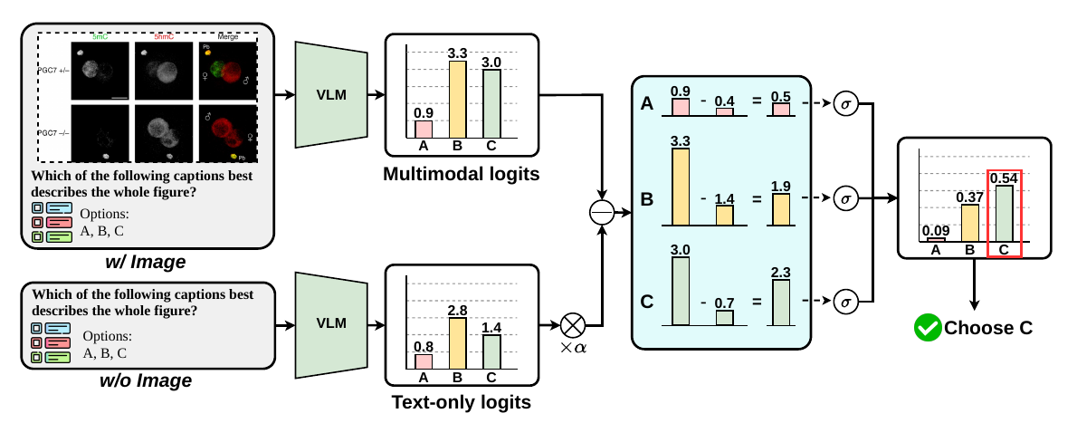 BUZZY contrasts multimodal and text-only scores to reduce text-induced bias
